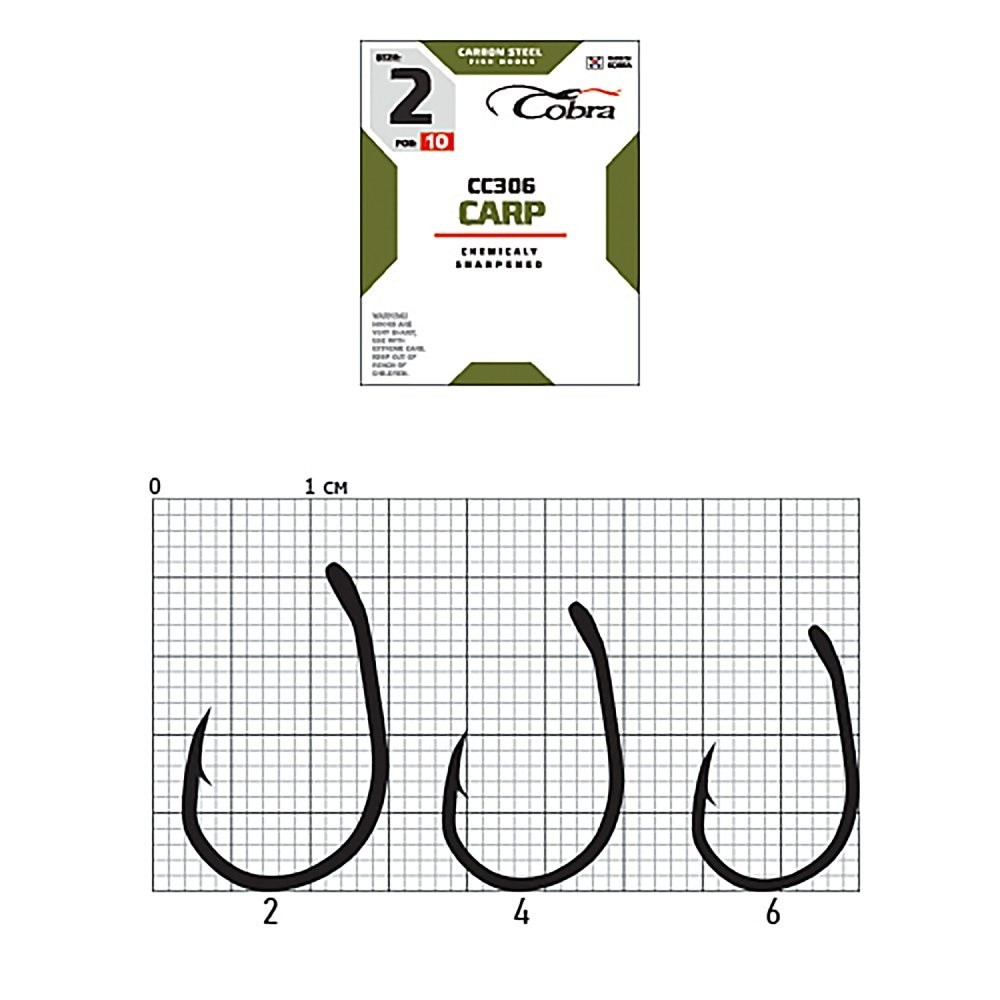 Крючок Одинарный Cobra Carp Koi CC306 №6 10 шт    CC306-006 — крупный план
	                                    2