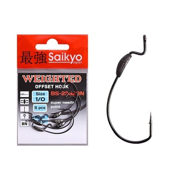 Крючок Офсетный Saikyo BS-2332 Weighted №1/0 5 шт BN   BS-2332BN1/0-5 — характеристики,  особенности конструкции