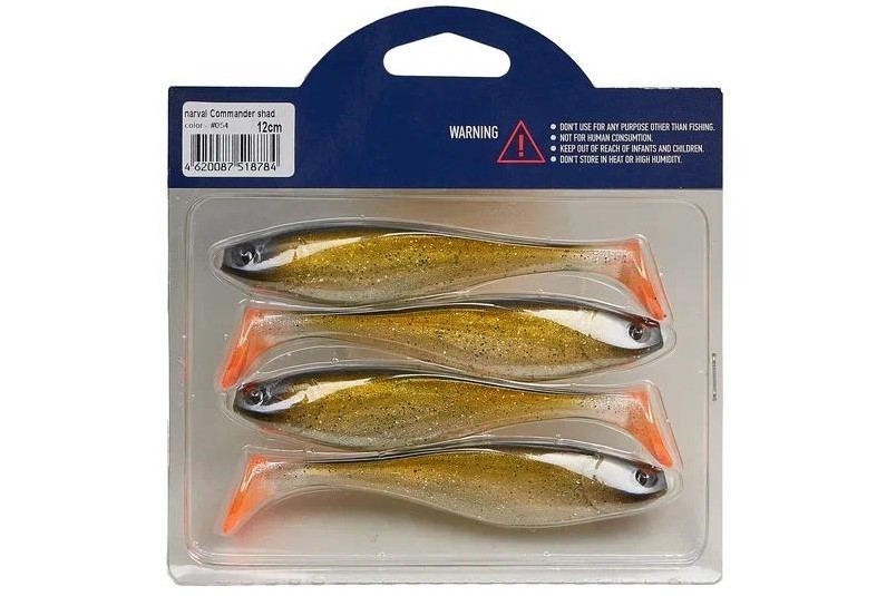 Силиконовая приманка Narval Commander Shad 12 120 мм 4 шт 054-River Roach   NVCM12054 — крупный план
	                                    1