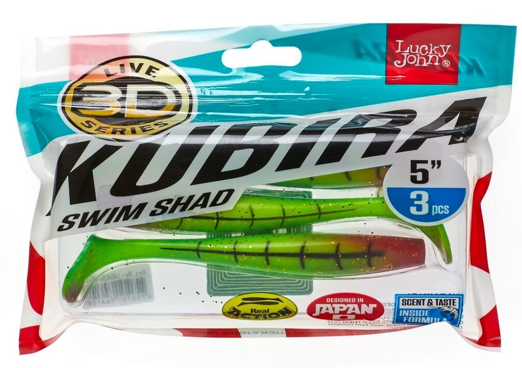 Силиконовая приманка Lucky John Kubira Swim Shad 5.0in 125 мм 3 шт PG15 3D Series  140420-PG15 — крупный план
	                                    3