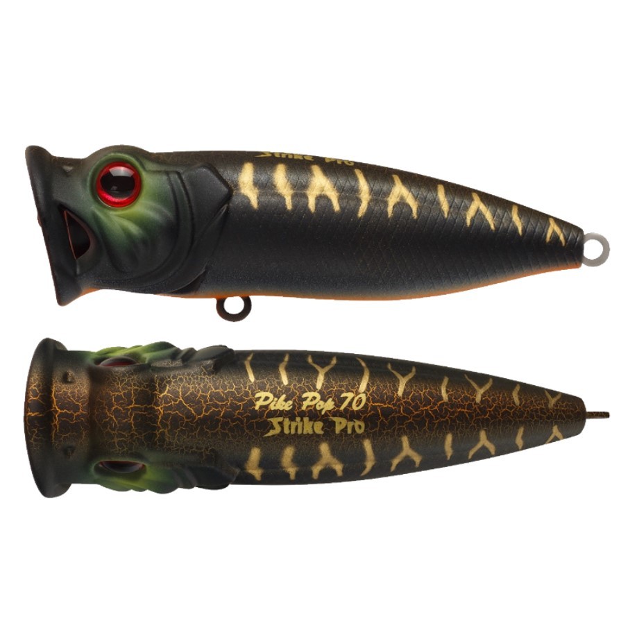 Воблер Strike Pro Pike Pop Mini 45 A208S Black Mat Tiger 4 гр   SH-002B#A208S — крупный план
	                                    1