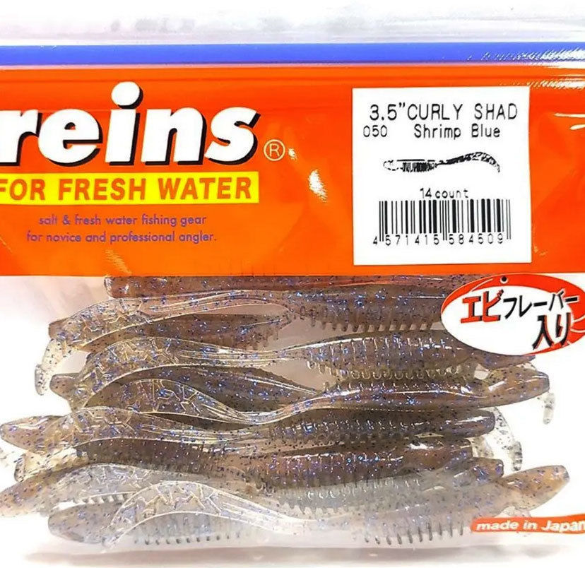 Силиконовая приманка Reins Curly Shad 3.5 90 мм 14 шт 050-Shrimp Blue   ST3.5-050 — характеристики,  особенности конструкции