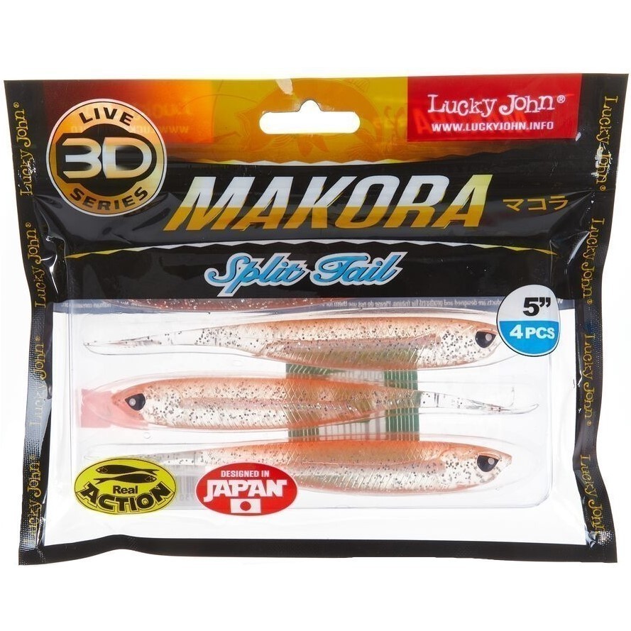 Силиконовая приманка Lucky John Makora Split Tail 5.0in 127 мм 4 шт 007 3D Series  140411-007 — крупный план
	                                    2