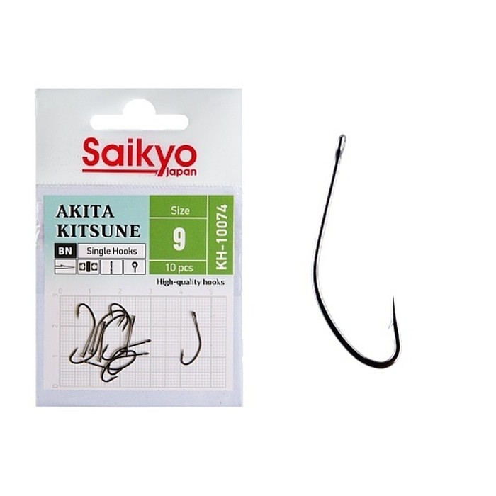 Крючок Одинарный Saikyo KH-10074 Akita Kitsune №9 10 шт BN   KH-10074BN9-10 — характеристики,  особенности конструкции