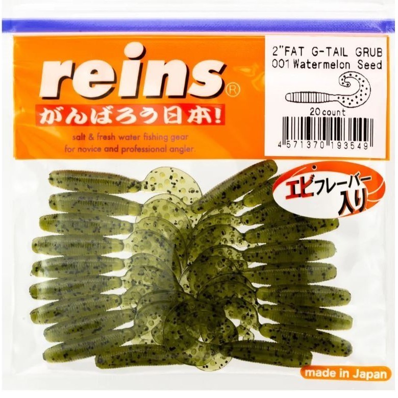 Силиконовая приманка Reins Fat G-Tail Grub 2 50 мм 20 шт 565-Motor Oil Green   FGTG2-565 — характеристики,
	                                    особенности конструкции