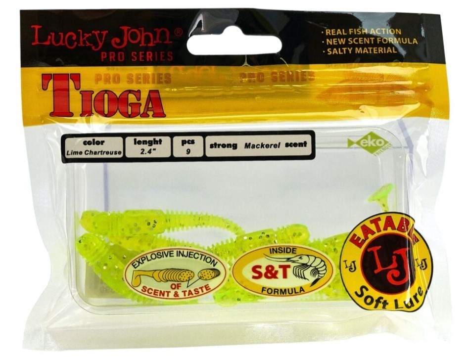Силиконовая приманка Lucky John Tioga 2.4in 62 мм 9 шт 071 Pro Series  140119-071 — крупный план
	                                    2
