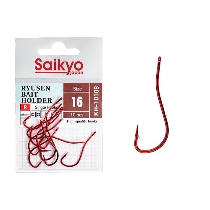 Крючок Одинарный Saikyo KH-10108 Ryusen Bait Holder №16 10 шт R   KH-10108R16-10 — характеристики,  особенности конструкции