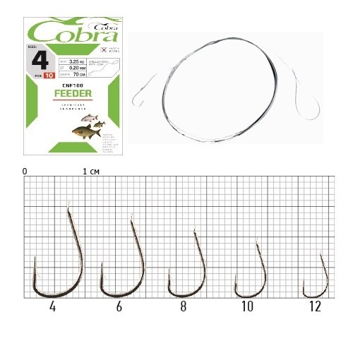 Поводок Cobra Feeder CNF100 70 см  0,12 мм  10 шт №12  CNF100-012 — характеристики,  особенности конструкции
