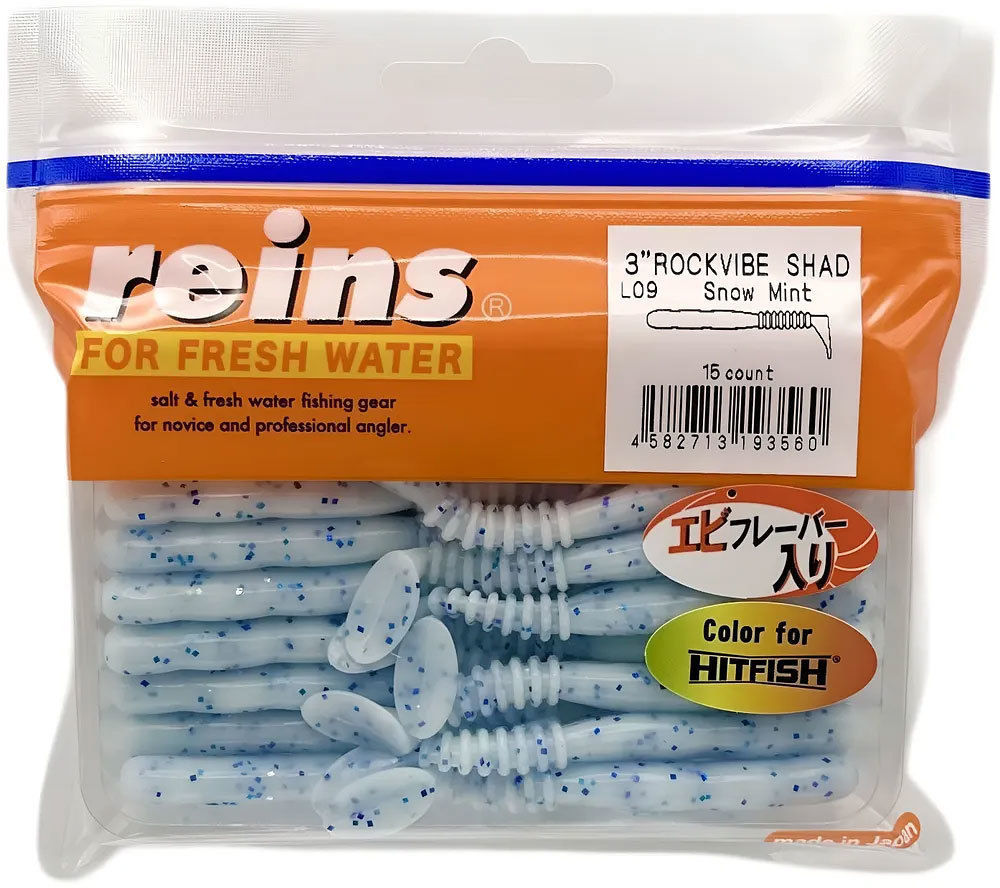 Силиконовая приманка Reins Rockvibe Shad 3 75 мм 12 шт L09-Snow Mint   RSH3-L09 — характеристики,  особенности конструкции