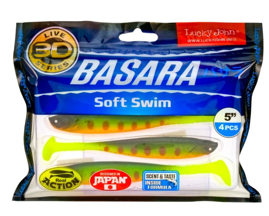 Силиконовая приманка Lucky John Basara Soft Swim 5.0in 127 мм 4 шт PG01 3D Series  140404-PG01 — крупный план
	                                    2
