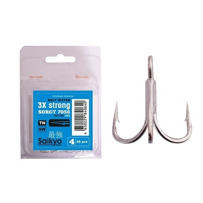 Крючок Тройной Saikyo 7056 3X №4 25 шт TN   SORCT7056-4TN25 — характеристики,  особенности конструкции