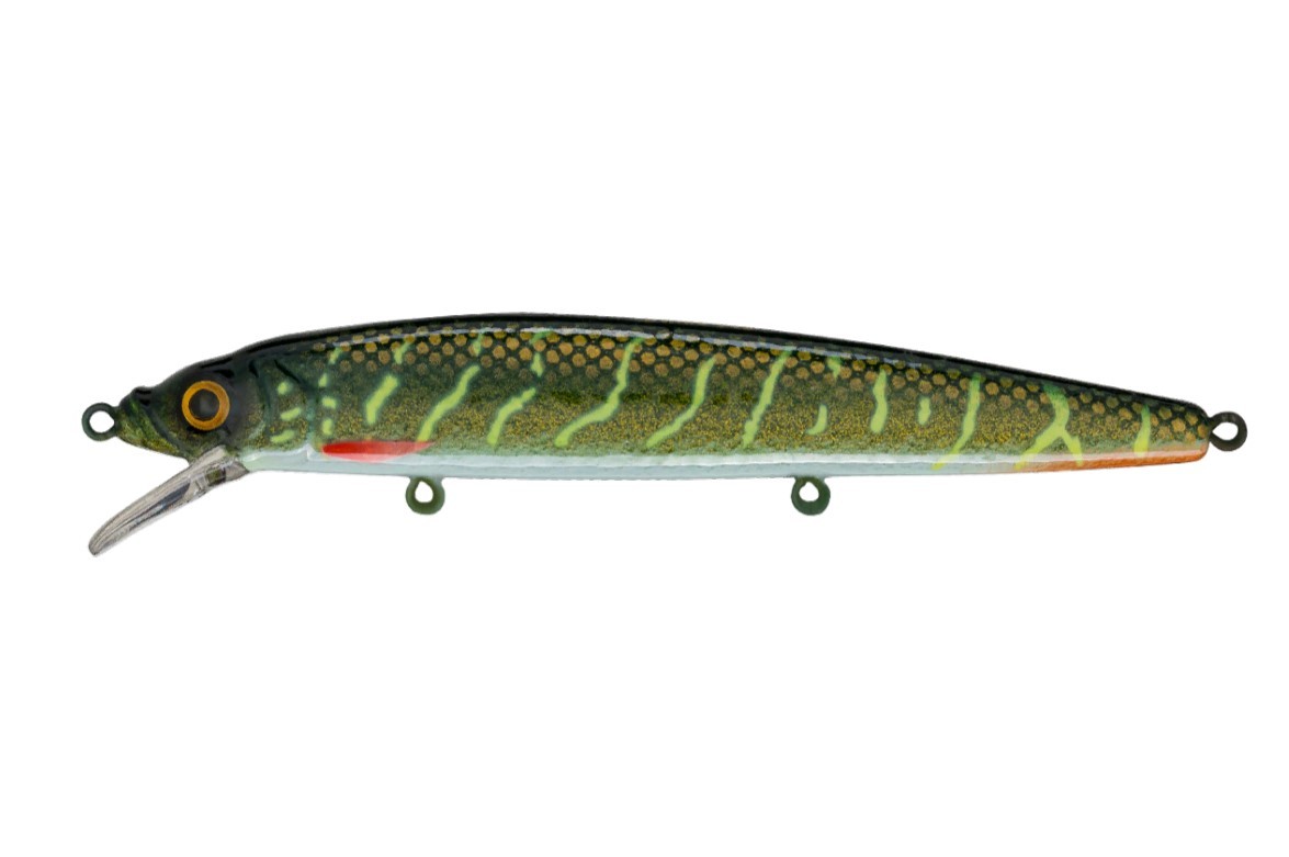 Воблер Strike Pro Alpha Minnow 115 JV012 Green Motoroil Pike UV 12,5 гр   EG-033F#JV012-UV — характеристики,  особенности конструкции