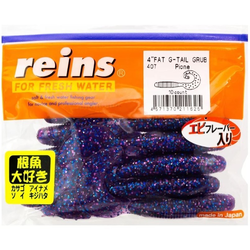 Силиконовая приманка Reins Fat G-Tail Grub 4 101 мм 10 шт 407-Pione   FGTG4-407 — характеристики,
	                                    особенности конструкции