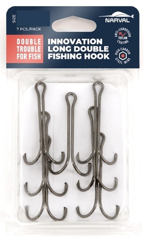 Крючок Двойной Narval Fishing Long Double Trouble №4/0 7 шт  Teflon Coating  NVHLD74/0 — крупный план
	                                    1