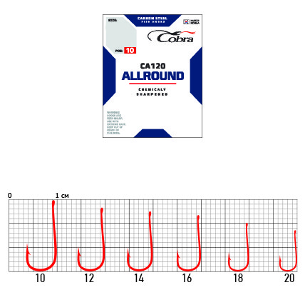 Крючок Одинарный Cobra Allround Mirage CA120 №12 10 шт    CA120-012 — крупный план
	                                    1