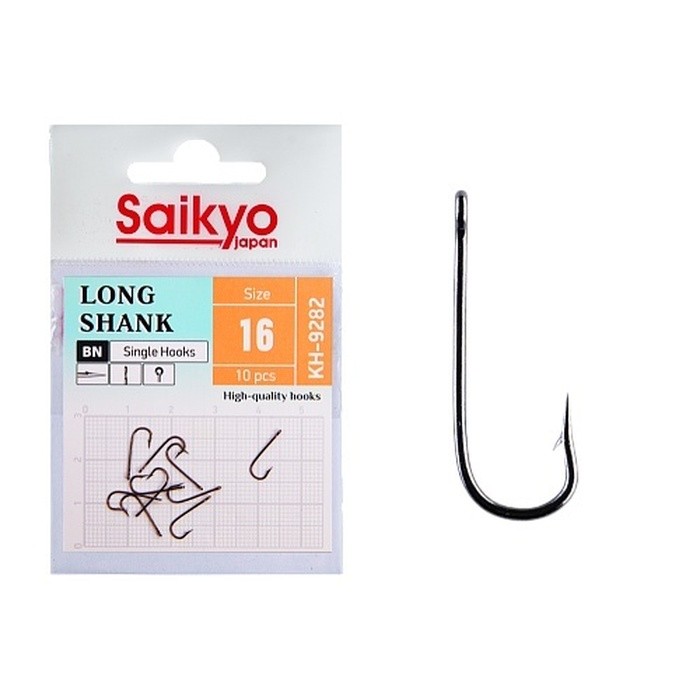 Крючок Одинарный Saikyo KH-9282 Long Shank №16 10 шт BN   KH-9282BN16-10 — характеристики,  особенности конструкции