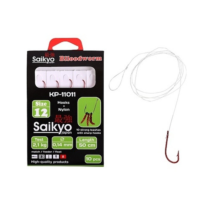 Крючок Одинарный Saikyo KP-11011 Blloodworm №12 10 шт Red   KP-11011R12-10 — характеристики,  особенности конструкции