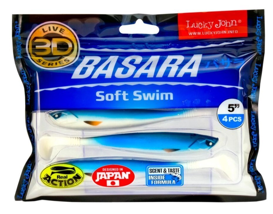 Силиконовая приманка Lucky John Basara Soft Swim 5.0in 127 мм 4 шт PG12 3D Series  140404-PG12 — крупный план
	                                    1