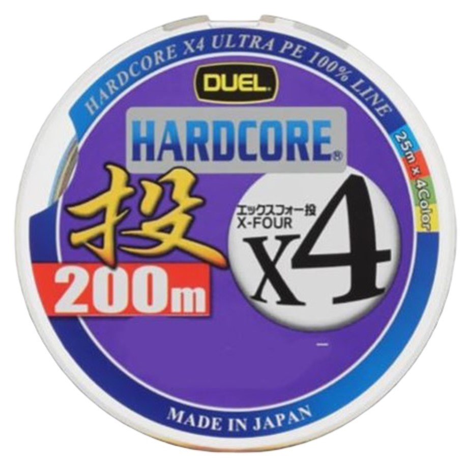 Плетеный шнур Duel PE Hardcore X4 Cast 200 м  PE # 0,8 4Color 0,153 мм   H3288 — характеристики,  особенности конструкции