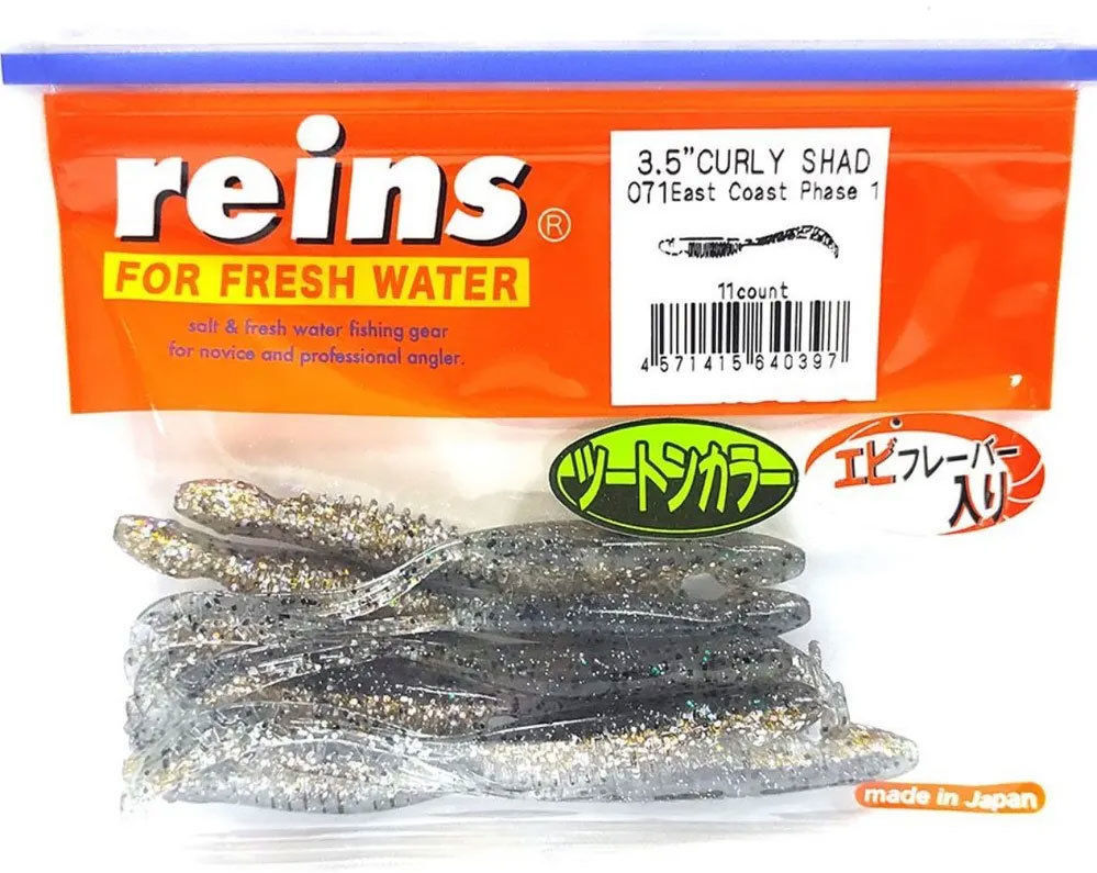 Силиконовая приманка Reins Curly Shad 3.5 90 мм 11 шт 071-East Coast Phase 1   ST3.5-071 — характеристики,  особенности конструкции