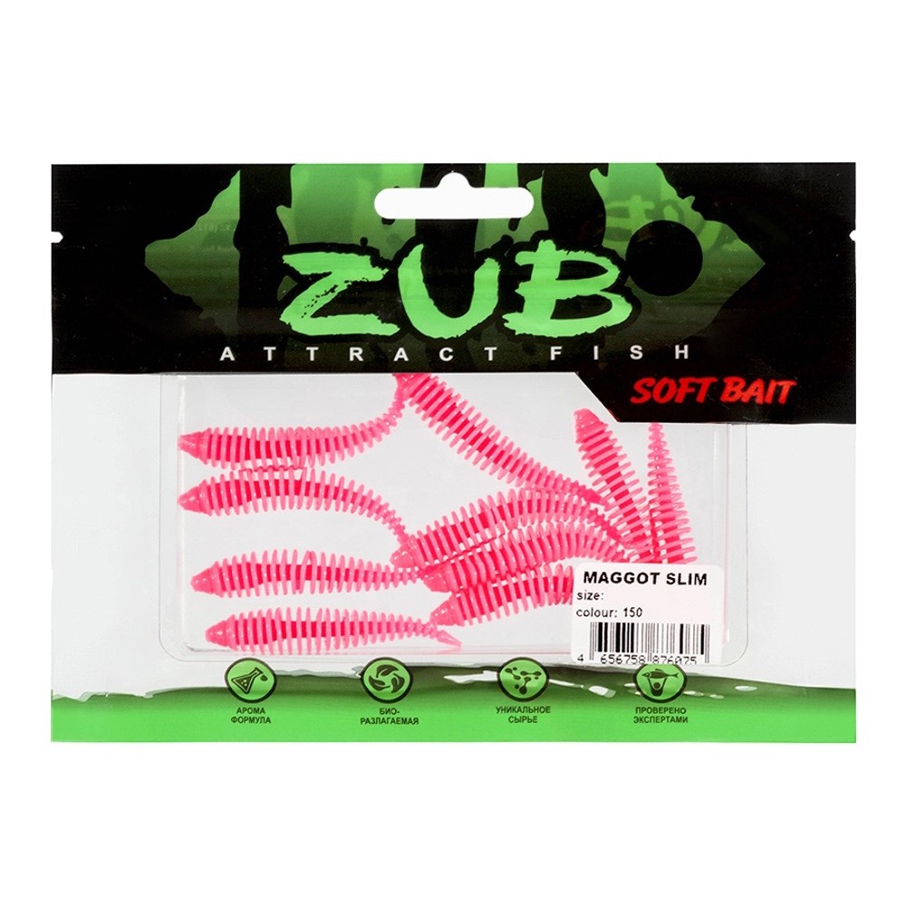 Силиконовая приманка ZUB Maggot Slim 40 мм 12 шт 150 розовый   LVQ034 — крупный план
	                                    2