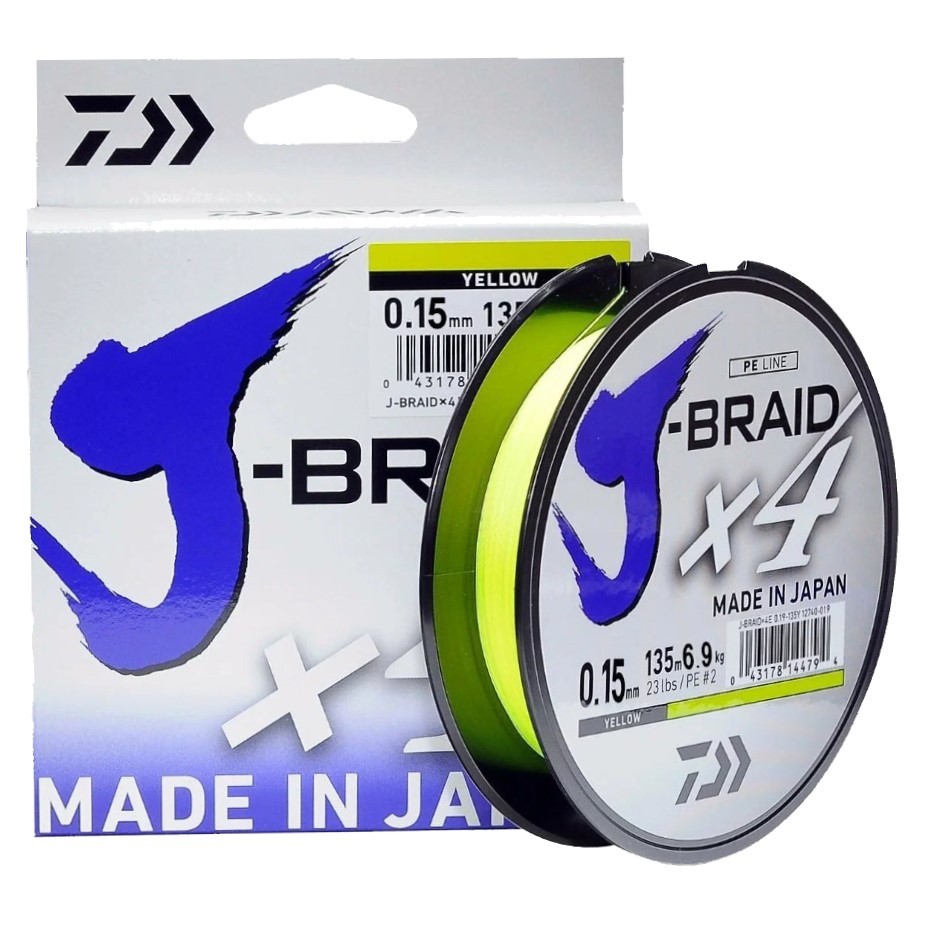 Плетеный шнур Daiwa J-braid X4 135 м  PE # 1,2 Yellow 0,15 мм   12740-015 — крупный план
	                                    2