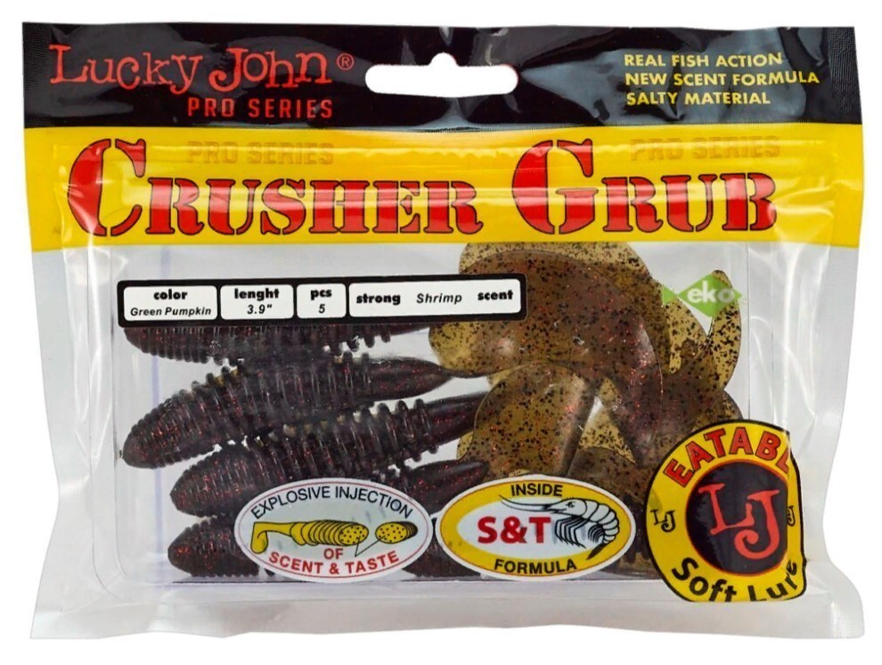 Силиконовая приманка Lucky John Crusher Grub 3.9in 99 мм 5 шт PA03 Pro Series  140157-PA03 — крупный план
	                                    2