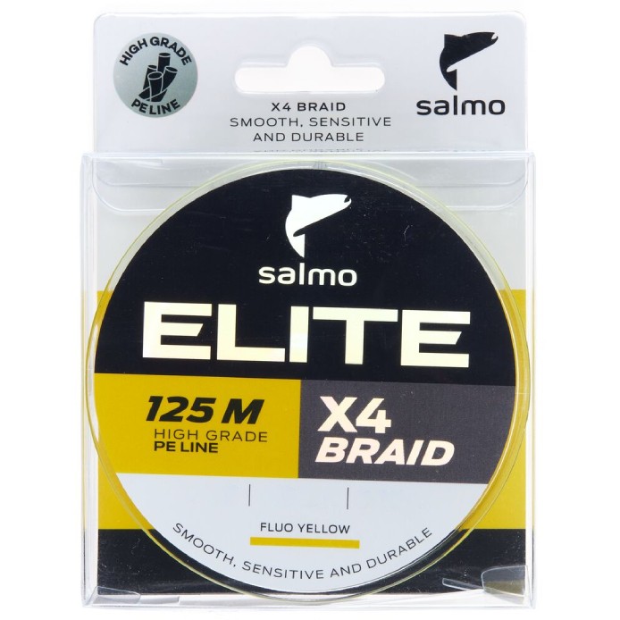 Плетеный шнур Salmo Elite х4 Braid 125 м  PE # 0,8 Fluo Yellow 0,14 мм   4951-014 — характеристики,
	                                    особенности конструкции