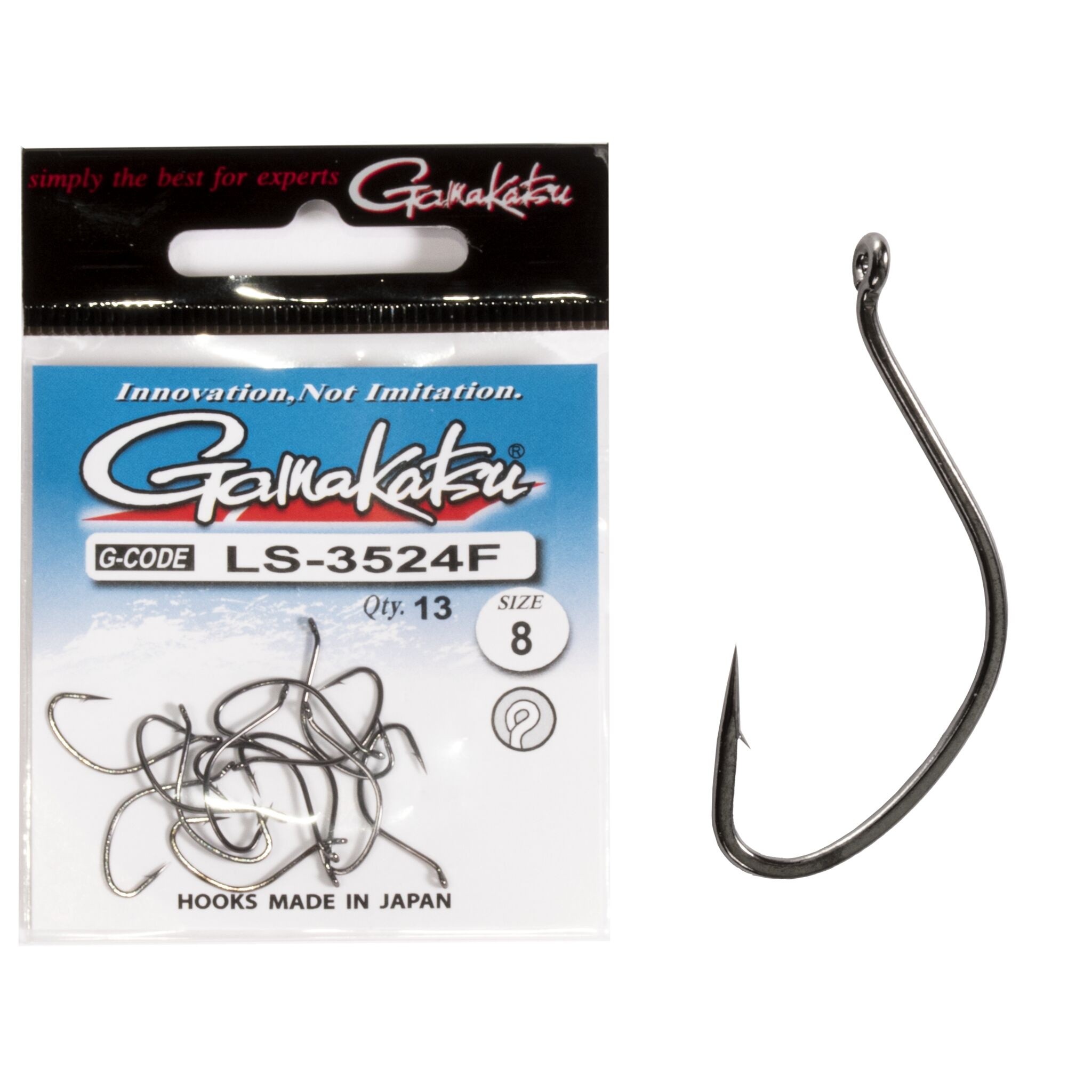Крючок Одинарный Gamakatsu LS-3524F New Label Eyed Hooks Black №8 13 шт    147933-008 — характеристики,  особенности конструкции