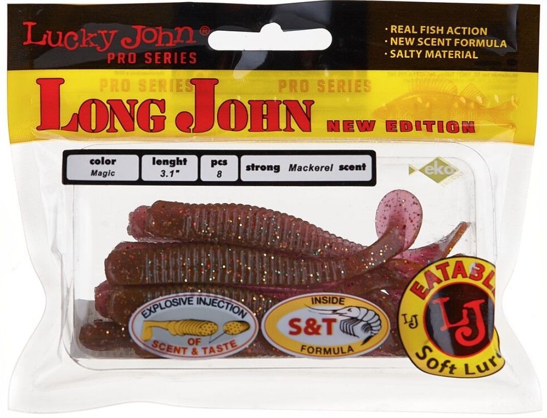 Силиконовая приманка Lucky John Long John 3.1in 79 мм 8 шт S14 Pro Series  140118-S14 — крупный план
	                                    1