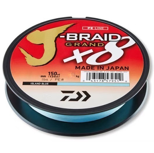 Плетеный шнур Daiwa J-braid Grand X8E 135 м Island Blue 0,06 мм — характеристики,  особенности конструкции
