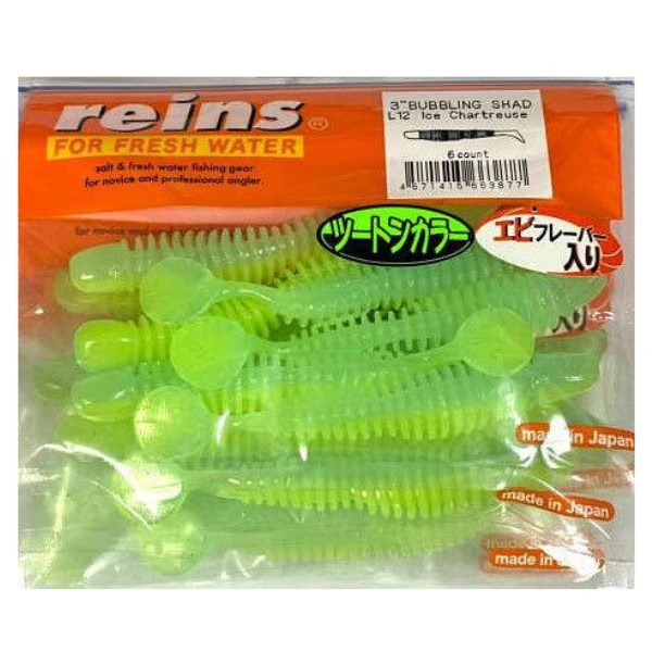 Силиконовая приманка Reins Bubbling Shad 3 76 мм 6 шт L12 Ice Chartreuse   BS3-L12 — характеристики,
	                                    особенности конструкции
