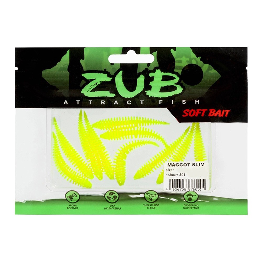 Силиконовая приманка ZUB Maggot Slim 40 мм 12 шт 301 желтый   LVQ032 — крупный план
	                                    2