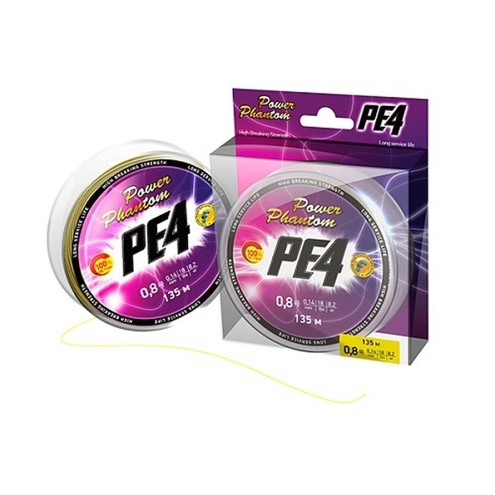 Плетеный шнур Power Phantom PE4 135 м  PE # 2,5  0,25 мм   PPPE4Y13525 — характеристики,  особенности конструкции