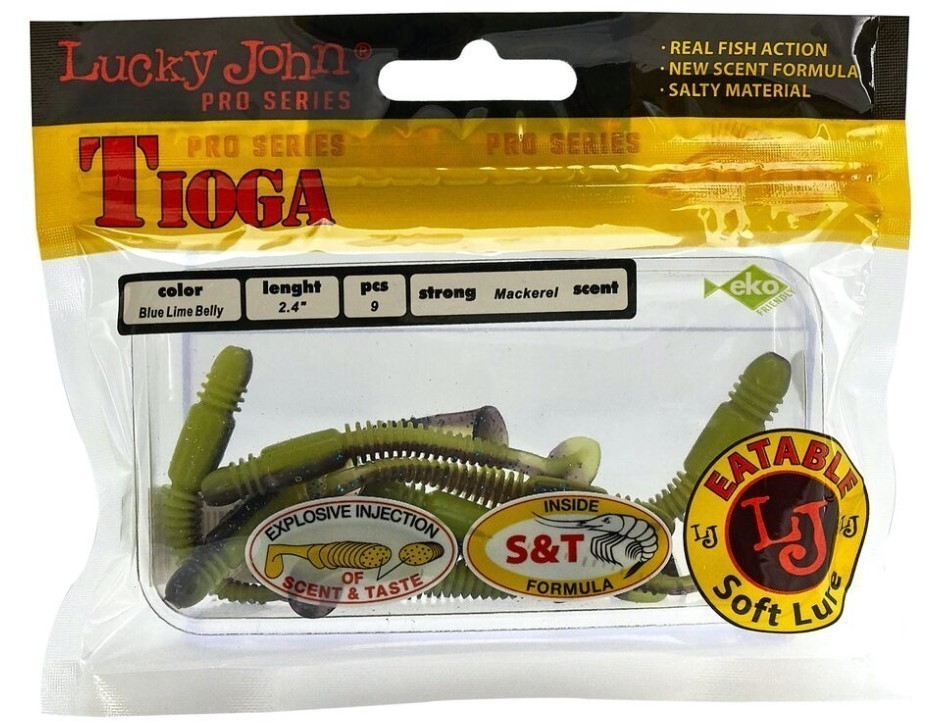 Силиконовая приманка Lucky John Tioga 2.4in 62 мм 9 шт T53 Pro Series  140119-T53 — крупный план
	                                    2