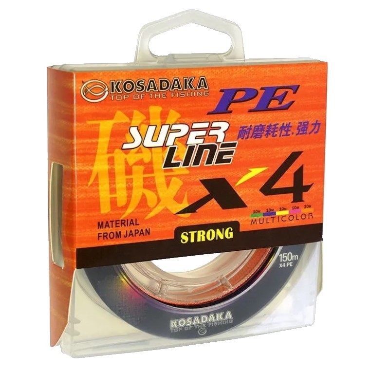 Плетеный шнур Kosadaka Super Line PE X4 150 м  PE # 0,4 Multicolor 0,1 мм   BSLX4-MLT-010-150 — характеристики,
	                                    особенности конструкции