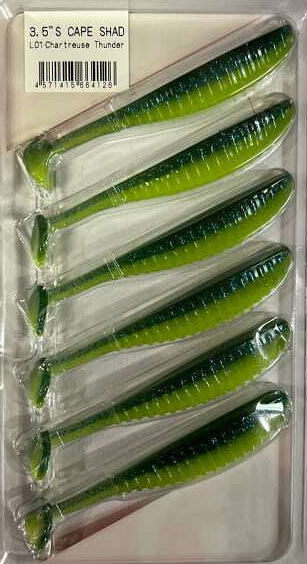 Силиконовая приманка Reins S Cape Shad 3.5 89 мм 6 шт L01-Chartreuse Thunder   SCS3.5-L01 — характеристики,  особенности конструкции