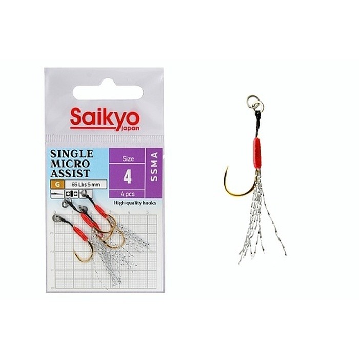 Крючок Ассист Saikyo SSMA  Single Micro Assist №4 4 шт G   SSMA-4-4 — характеристики,  особенности конструкции