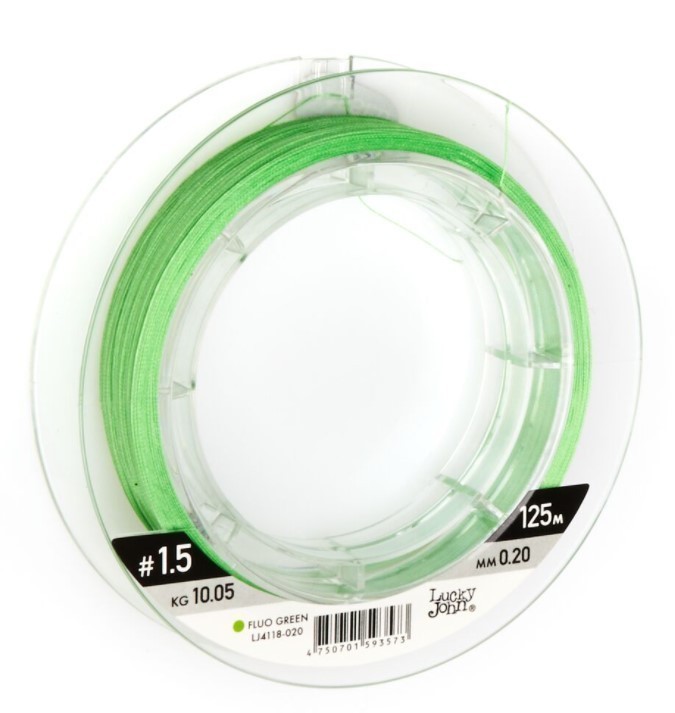 Плетеный шнур Lucky John Vanrex х8 Braid 125 м  PE # 1,5 Fluo Green 0,2 мм   LJ4118-020 — характеристики,
	                                    особенности конструкции