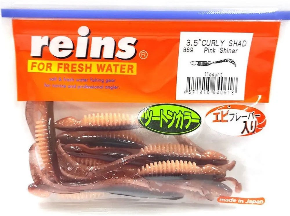 Силиконовая приманка Reins Curly Shad 3.5 90 мм 11 шт B89-Pink shiner   ST3.5-B89 — характеристики,  особенности конструкции
