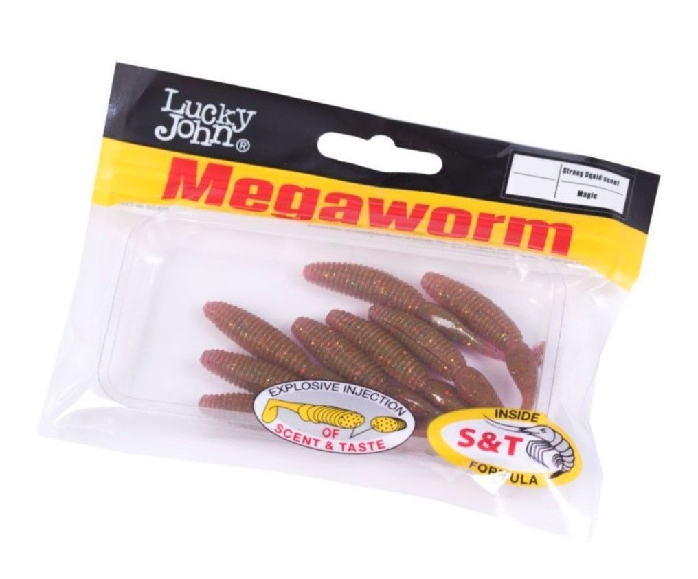 Силиконовая приманка Lucky John MegaWorm 3.0in 76 мм 7 шт S14 Pro Series  140190-S14 — крупный план
	                                    2
