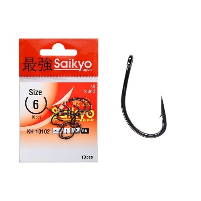 Крючок Одинарный Saikyo KH-10102 Big Carp №6 10 шт BN   KH-10102BN6-10 — характеристики,  особенности конструкции