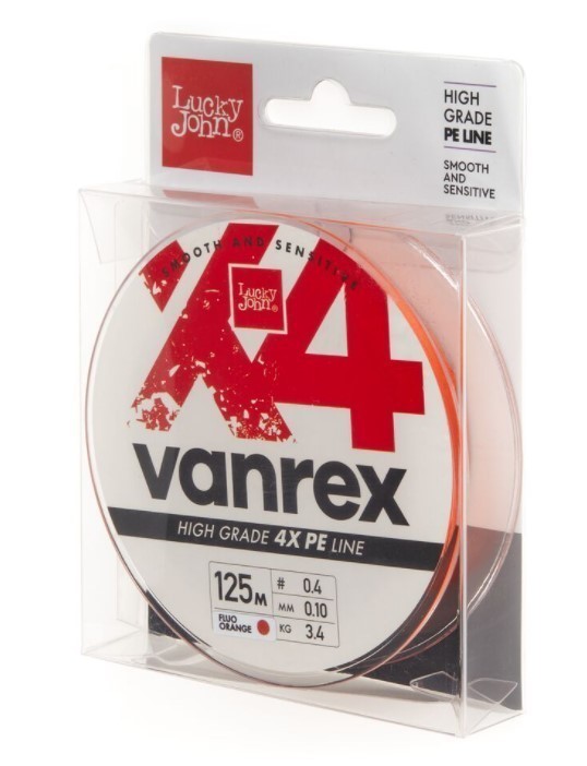 Плетеный шнур Lucky John Vanrex х4 Braid 125 м  PE # 0,4 Fluo Orange 0,1 мм   LJ4113-010 — крупный план
	                                    1