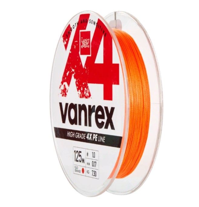 Плетеный шнур Lucky John Vanrex х4 Braid 125 м  PE # 1 Fluo Orange 0,17 мм   LJ4113-017 — характеристики,
	                                    особенности конструкции