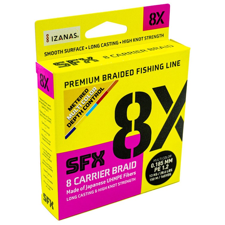 Плетеный шнур Sufix SFX 8X 150 м  PE # 1,2 Разноцветная 0,185 мм   SFX8B185M150 — крупный план
	                                    3