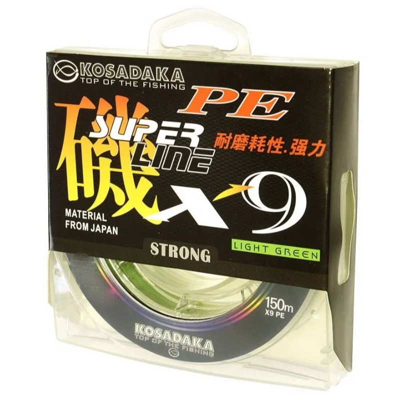 Плетеный шнур Kosadaka Super Line PE X9 150 м  PE # 0,8 Light Green 0,14 мм   BSLX9-150-LG-014 — характеристики,
	                                    особенности конструкции