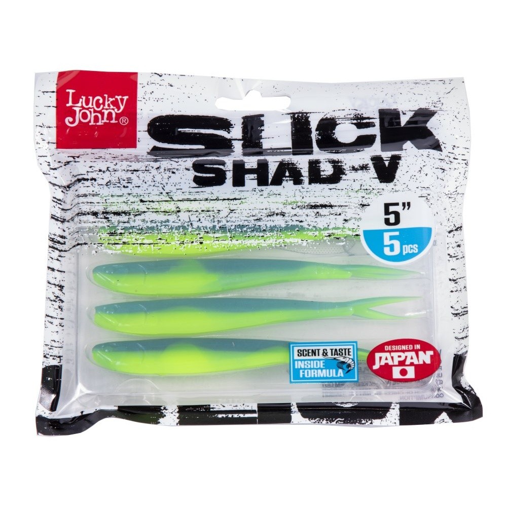 Силиконовая приманка Lucky John Slick Shad-V 5.0in 127 мм 5 шт T57 3D Series  140423-T57 — крупный план
	                                    2