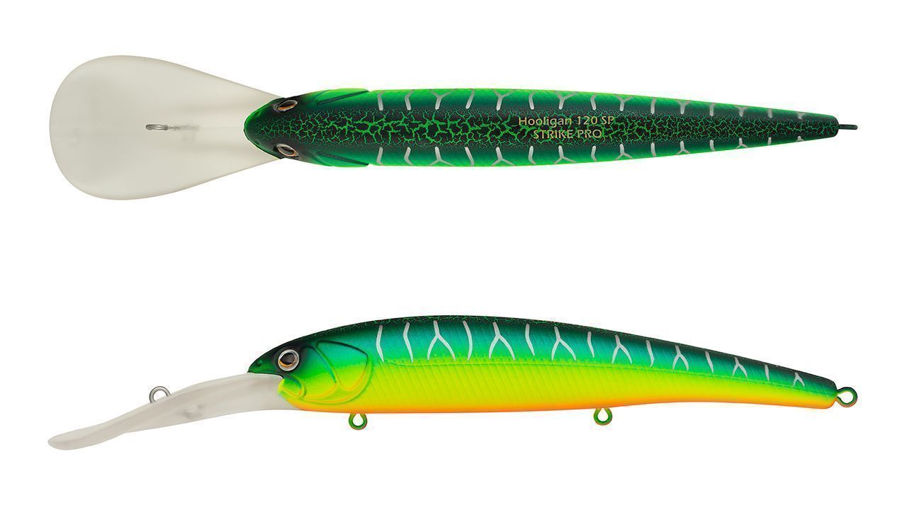Воблер Strike Pro Hooligan Deep Diver 120 A223S-RP Pearl Mat Tiger 20,9 гр   EG-220L#A223S-RP — крупный план
	                                    1
