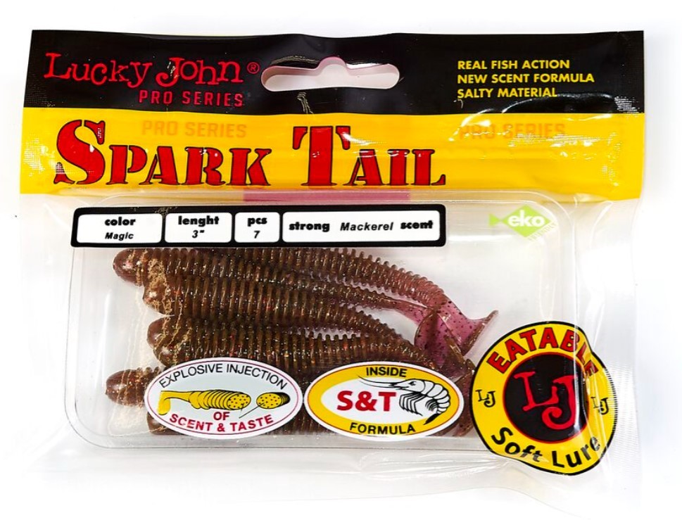 Силиконовая приманка Lucky John Spark Tail 3.0in 76 мм 7 шт S14 Pro Series  140167-S14 — крупный план
	                                    2
