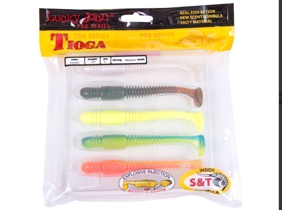 Силиконовая приманка Lucky John Tioga 4.5in 114 мм 5 шт MIX1 Pro Series  140185-MIX1 — крупный план
	                                    1